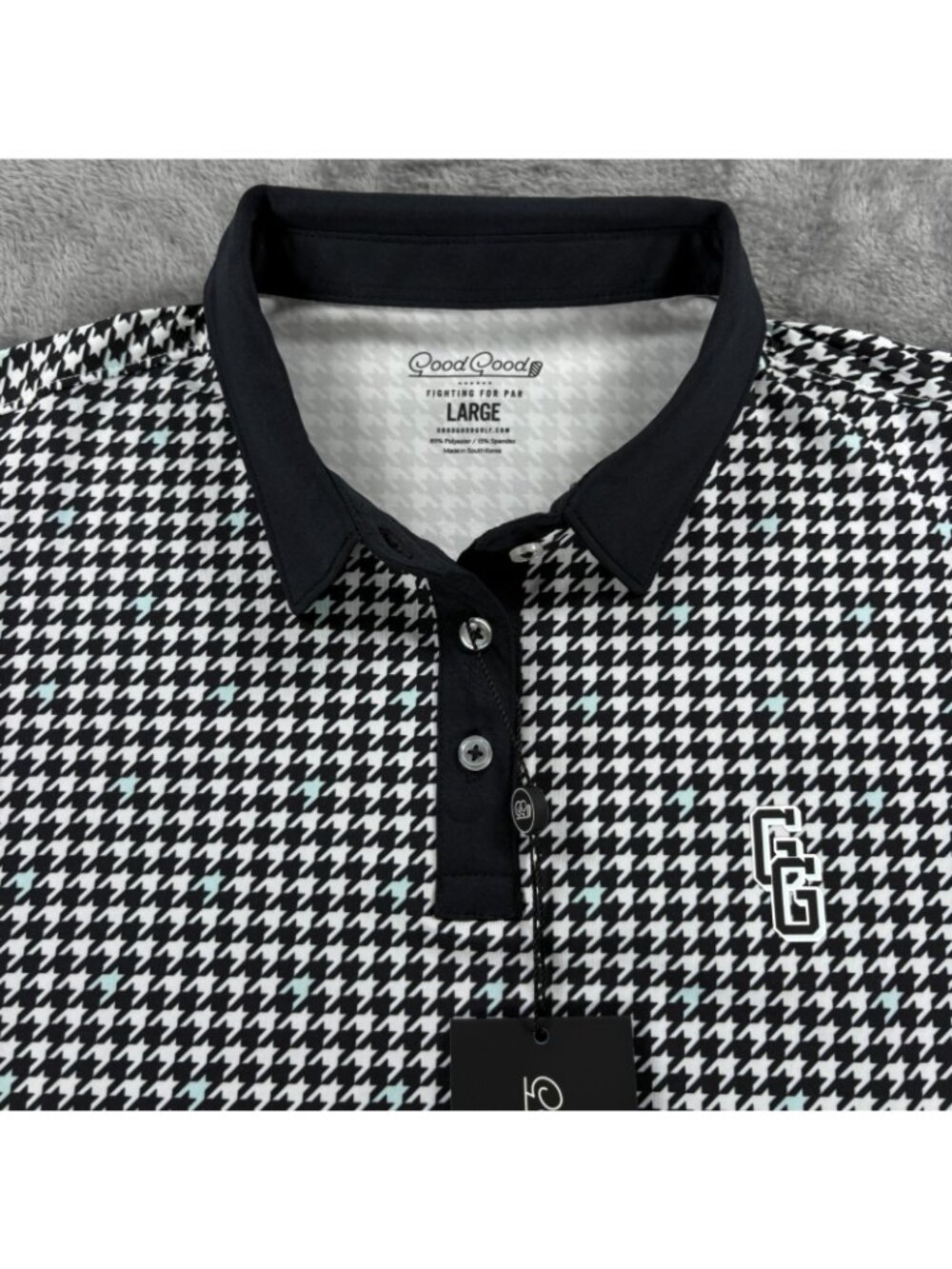 Good Good Golf High Key Polo Womens L Houndstooth Black White NWT GG339-L - Picture 2 of 9